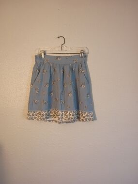 LOFT light blue floral mini skirt with contrast hem